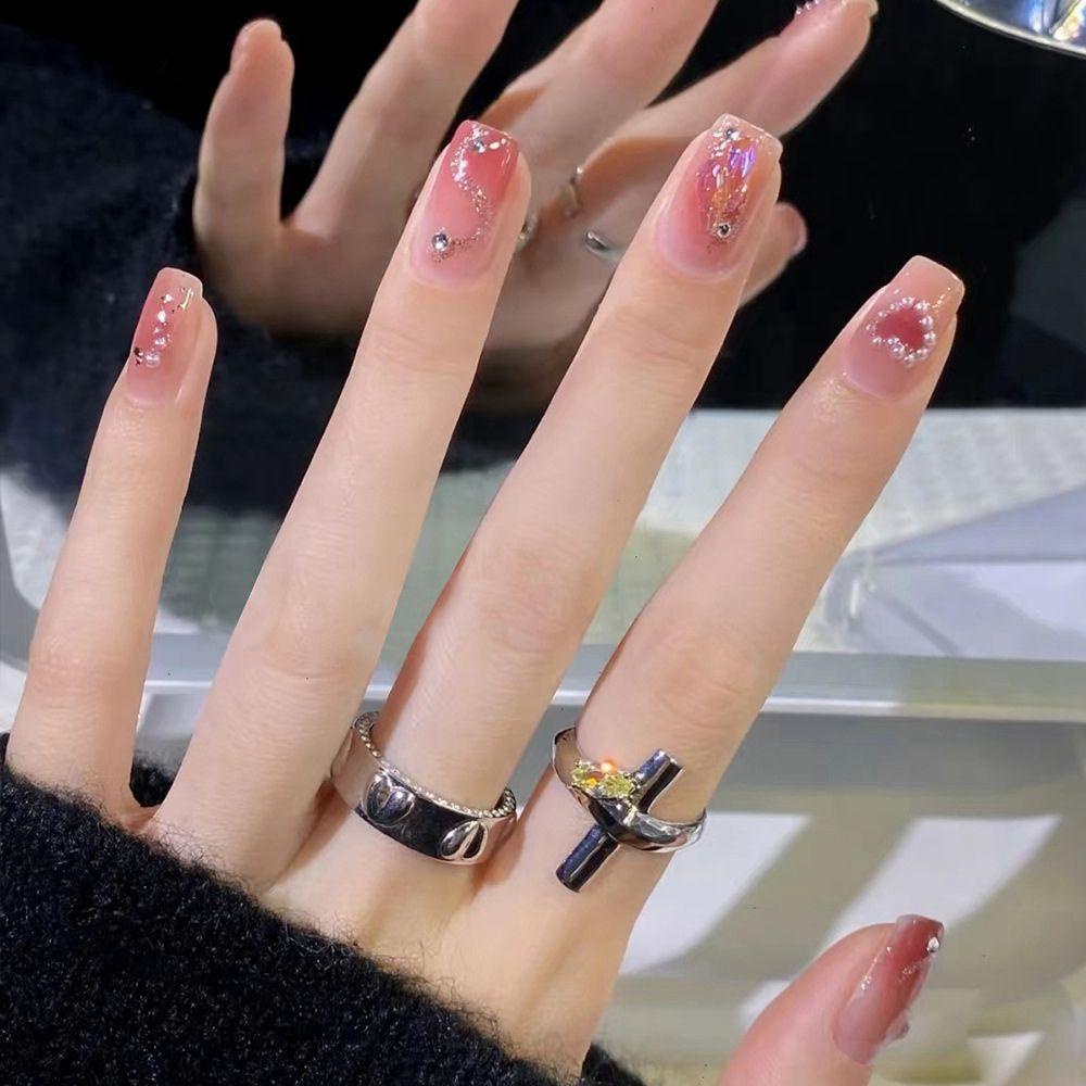 Bộ 24 Móng Tay Giả Ngắn / Tròn / Vuông Che Phủ Toàn Diện Có Thể Tháo Rời