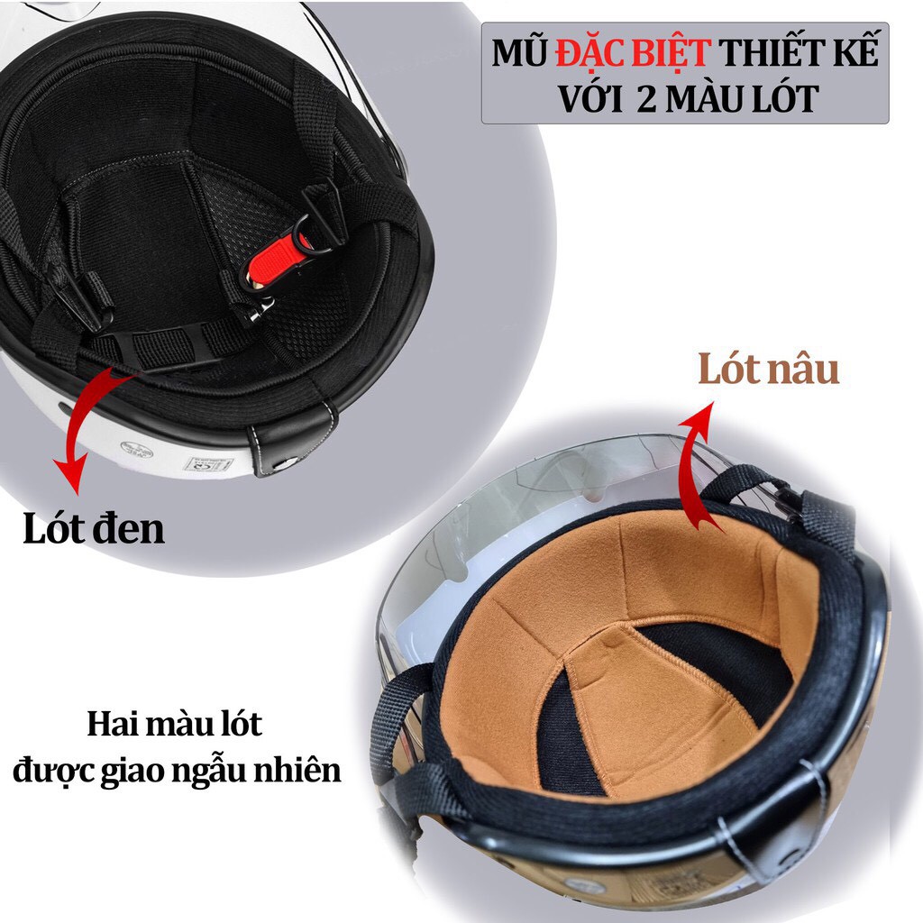 Mũ bảo hiểm nữ nửa, nón bảo hiểm chính hãng GRO có kính ngắn, size 54-58cm, nhiều màu