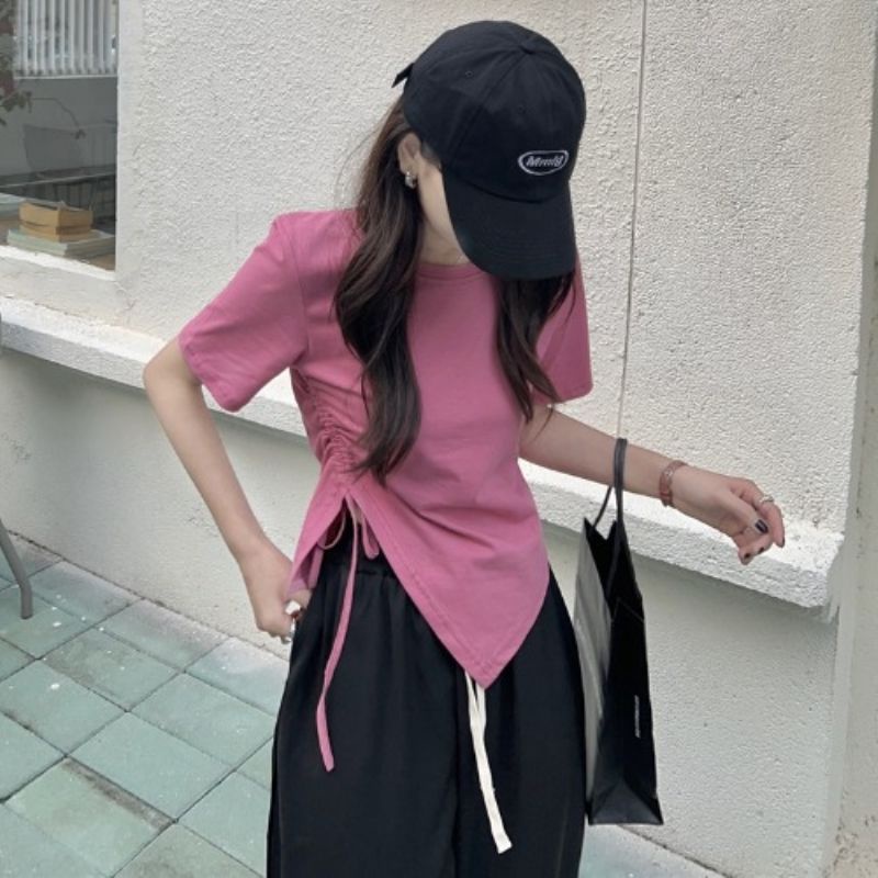 Áo Thun Ngắn Tay Xẻ Tà Thiết Kế Độc Đáo Thời Trang Mùa Hè Cho Nữ