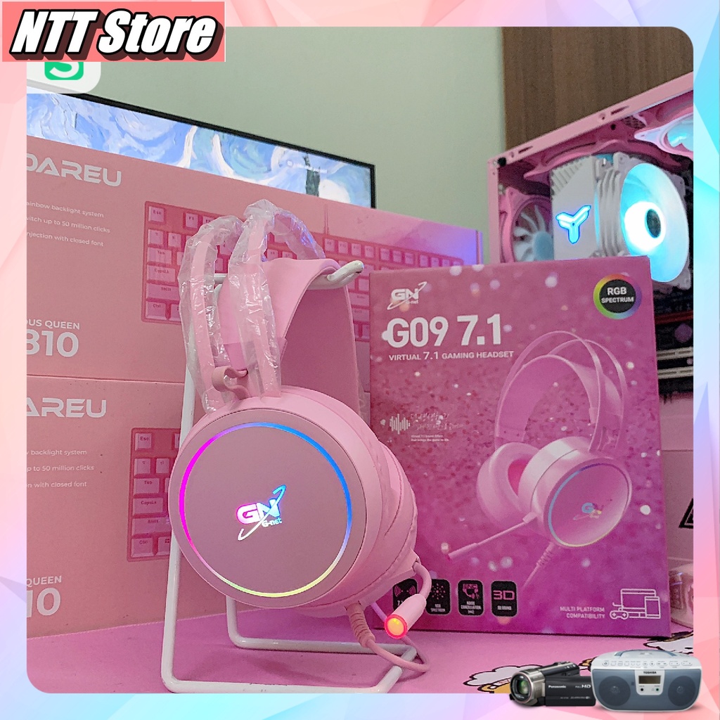 Tai nghe Game màu hồng GNet G09 âm thanh 71 Jack cắm USB dành cho máy tính NTT Store