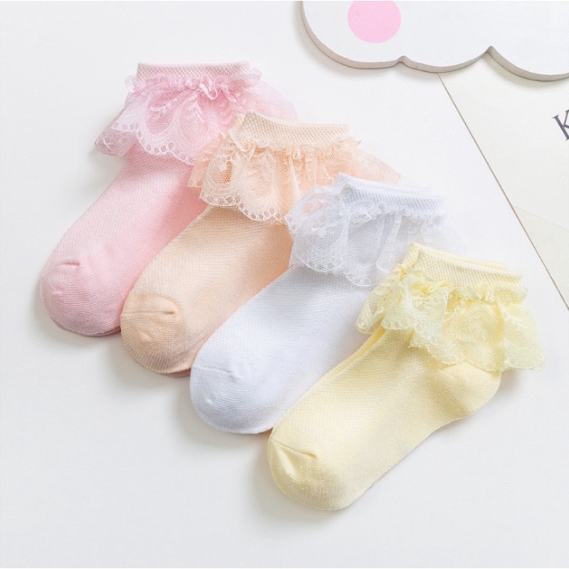 Tất cho bé gái hoạ tiết thêu ren chất cotton chống trơn trượt 2-11 tuổi