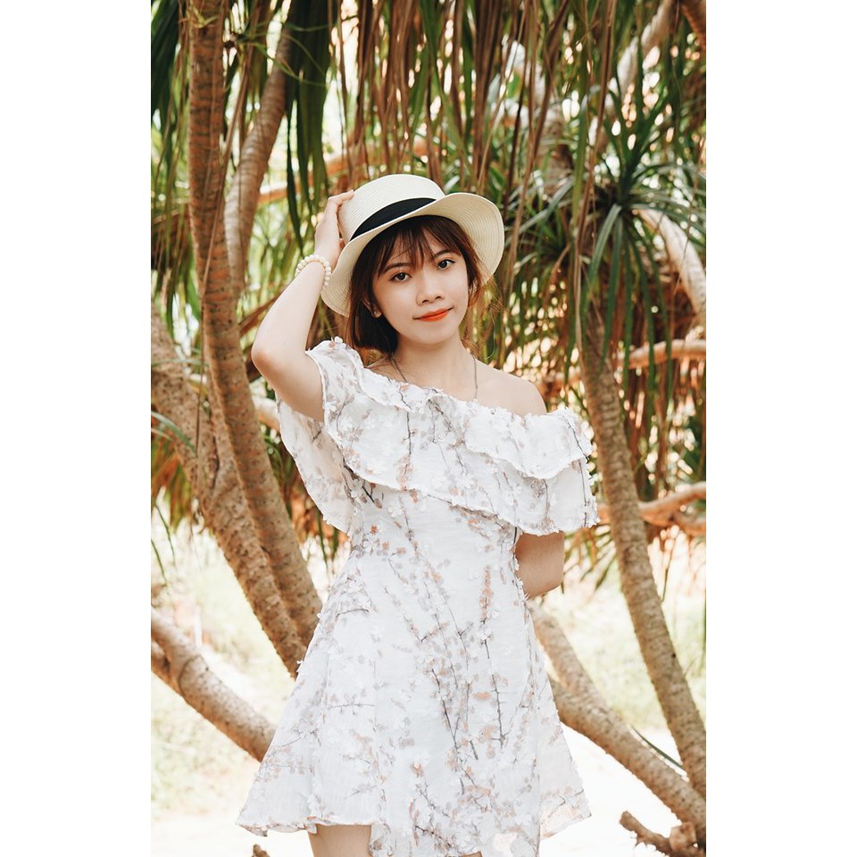 Đầm dự tiệc trễ vai Windy Dress đính hoa dáng xòe sang chảnh