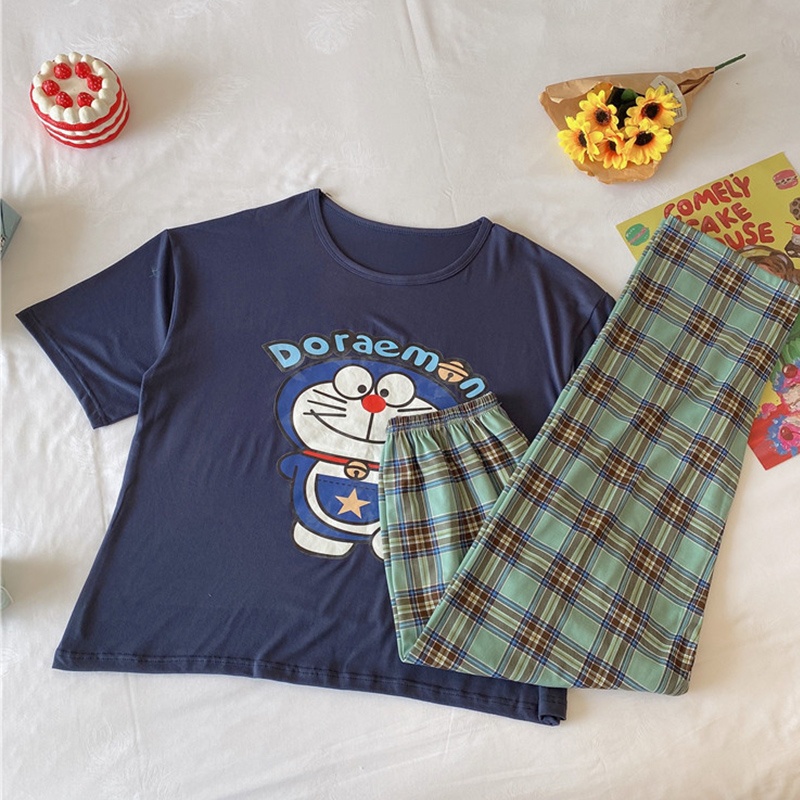 Bộ Đồ Ngủ Hai Mảnh Thoáng Khí In Họa Tiết Hoạt Hình Dễ Thương Cho Nữ