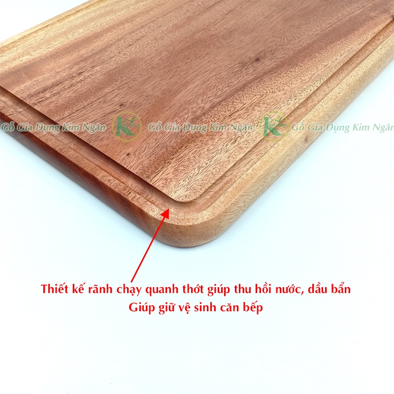 Thớt Gỗ Chữ Nhật Có Rãnh Thu Hồi Nước Dầu Khi Chế Biến Món Ăn - Gỗ Kim Ngân