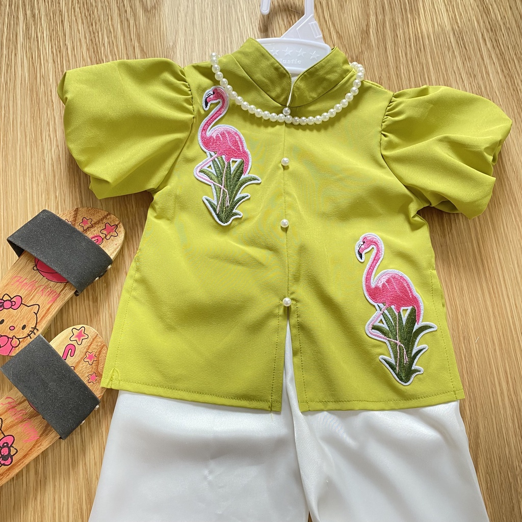 Bộ đồ bà ba bé gái chim hạc xanh bơ 8-28kg Angel Baby Thời Trang Thiết Kế