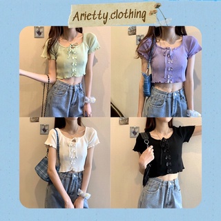 Áo Croptop Nơ Xinh Xắn Chất Len Dệt Nhiều Màu Arietty