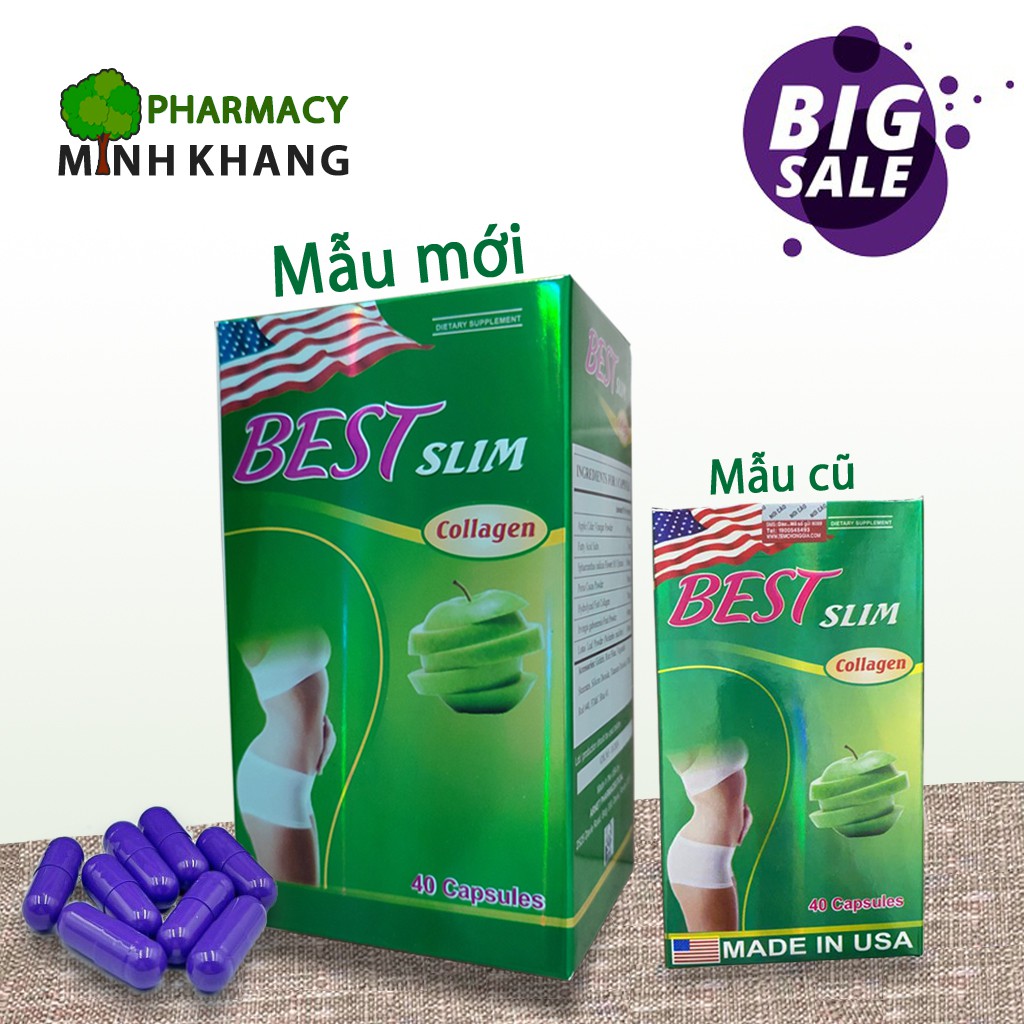 [HÀNG CHÍNH HÃNG] Giảm cân Best Slim Collagen, giúp giảm cân, giảm Cholesterterol (Lọ 40 viên)