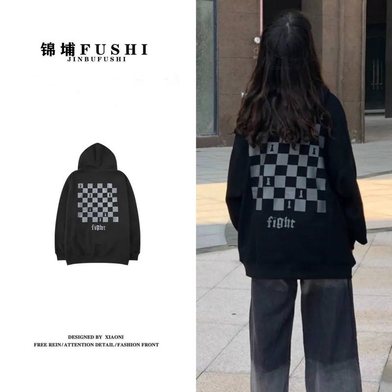 Áo Hoodie BÀN CỜ Tay Dài Form Rộng Vải Nỉ Bông Ulzzang Unisex (Ảnh thật shop chụp)