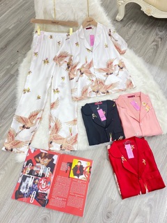 BỘ LỤA SATIN TAY NGẮN CHIM PHƯỢNG