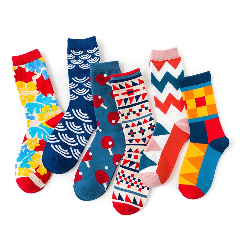 TIAN TIAN T050 Hàng mới về Tất nam nữ Vớ Cotton cổ vừa họa tiết kẻ sọc thời trang Unisex
