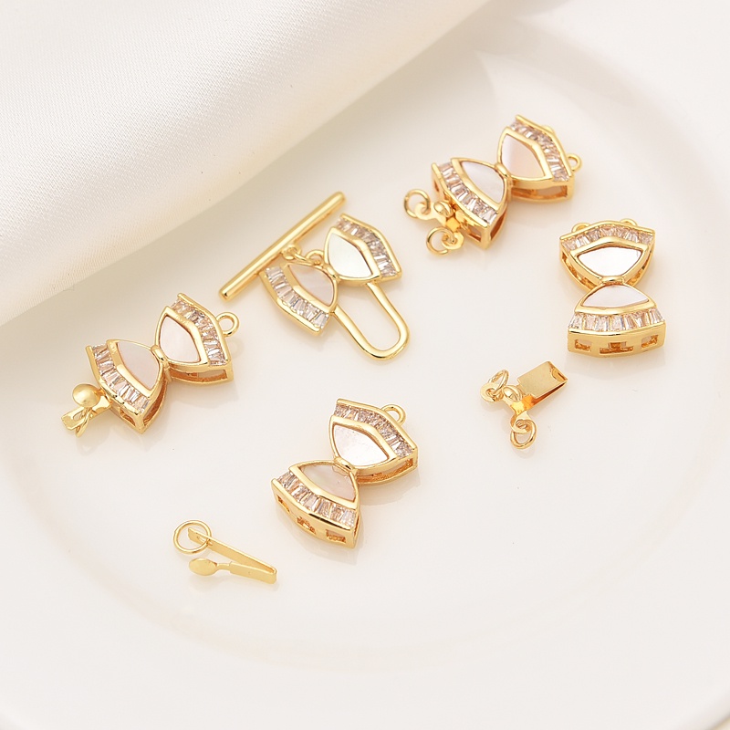 Khóa Cài Vòng Tay / Dây Chuyền Bằng Đồng Mạ Vàng 18K diy Hình Vỏ Sò Đính Ngọc Trai