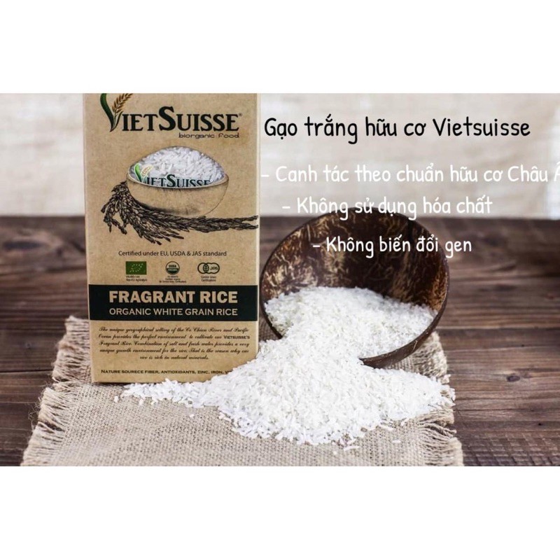 Gạo Trắng Hữu Cơ Cho Bé Ăn Dặm VietSuisse 1kg