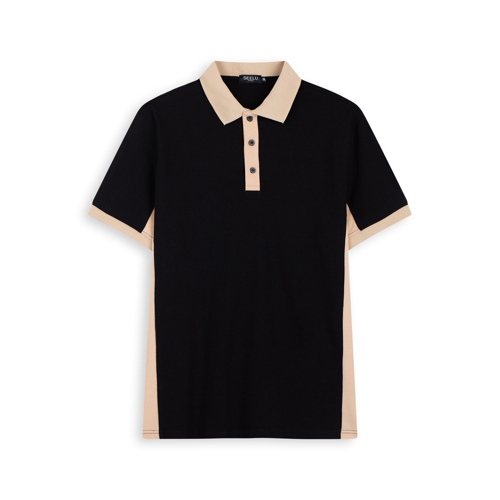 Áo thun POLO nam SEELU Fullbox, vải cá sấu Cotton, chống nhăn, thoáng mát - Phối Sườn