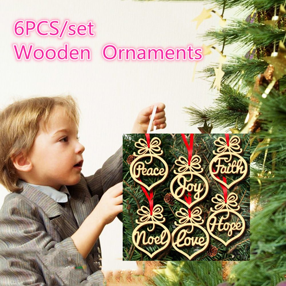 ❀SIMPLE❀ 6PCS Hot Christmas Decorations Craft Wood Hanging Ornament New Hollow Rustic Party Supplies Xmas Tree