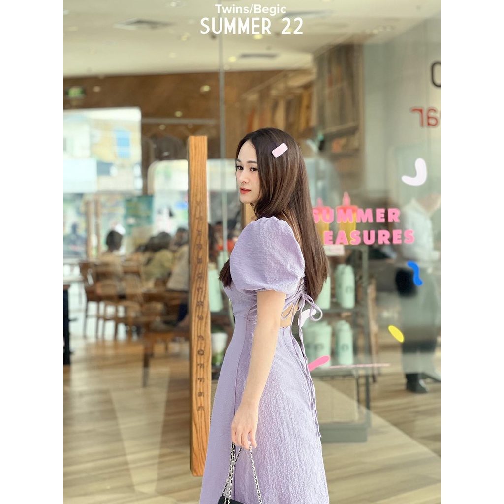 Đầm vai bồng cách điệu màu tím (Purple stylized dress)