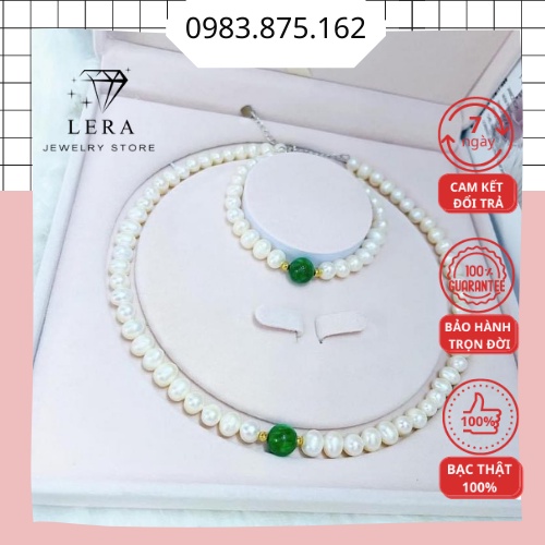 Bộ trang sức trung niên vòng cổ lắc tay trai chốt bạc mix 2 bi vàng và đá phong thủy theo mệnh tại trang sức Lera