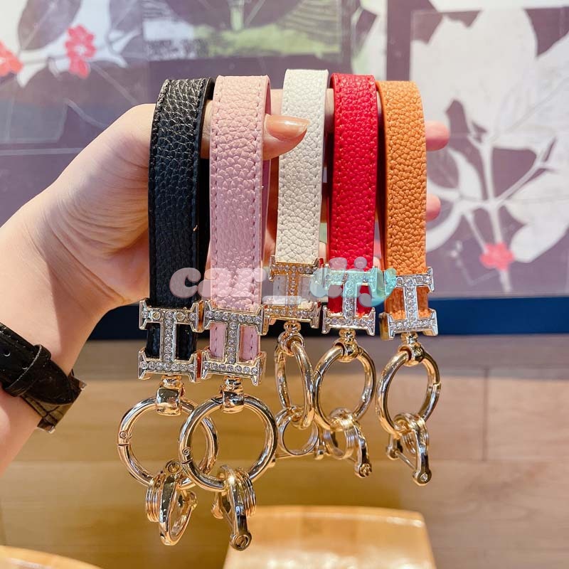 Móc Khóa Da Hình Chữ H Đính Đá Cao Cấp