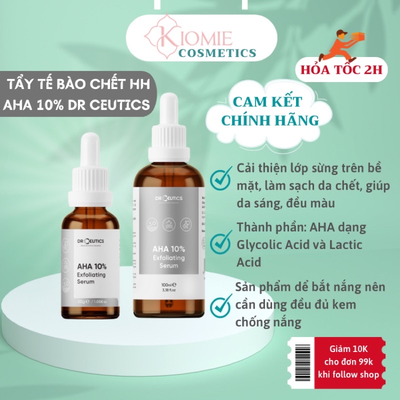 Drceutics Dung dịch AHA 10% Exfoliating Serum tẩy da chết hóa học làm sáng và ngừa lão hóa Da 30ml - 100ml | BigBuy360 - bigbuy360.vn