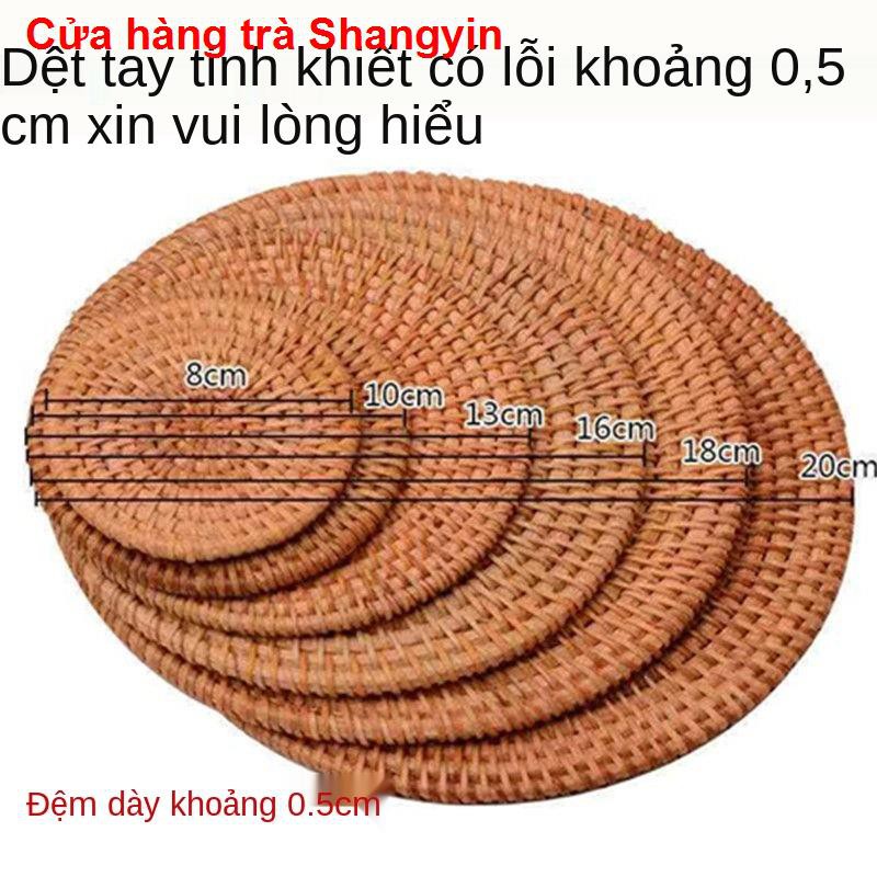 Bộ trà[handmade] Chiếu lót ly mây mùa thu, trải trà, khay đựng ly, bộ ấm chén, tấm cách nhiệt, bàn ăn, nồi,1