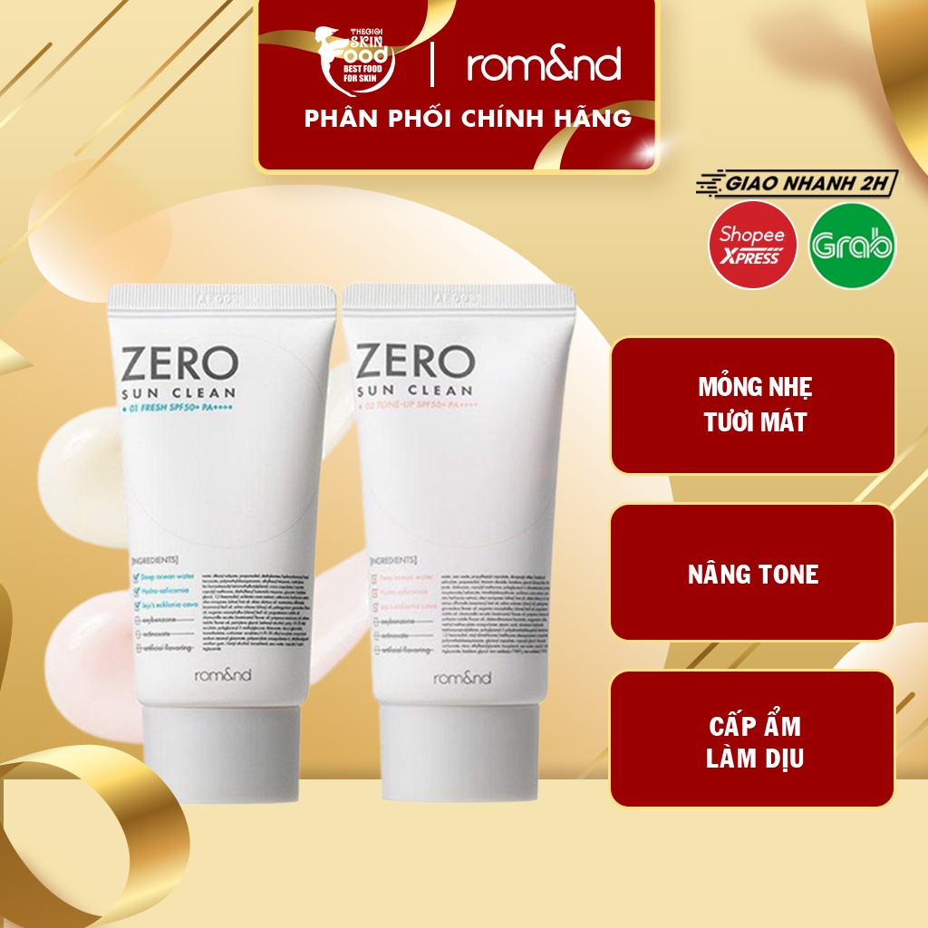 Kem Chống Nắng, Bảo Vệ Da Hiệu Quả Romand Zero Sun Clean SPF50+/PA++++ 50g