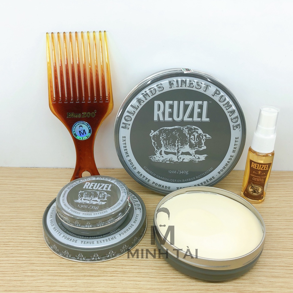 [ Full Size ] Sáp Vuốt Tóc Nam REUZEL Extreme Hold Matte Pomade + Xịt Dưỡng Tóc Reuzel Tonic 20ml + Lược Chải Tóc Pomade