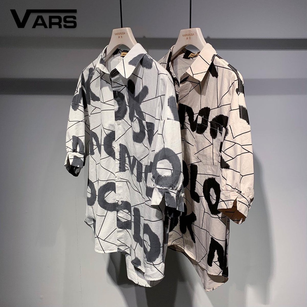 Áo Sơ Mi Nam Tay Lửng Dáng Rộng Có In Chữ Thời Trang Phong Cách