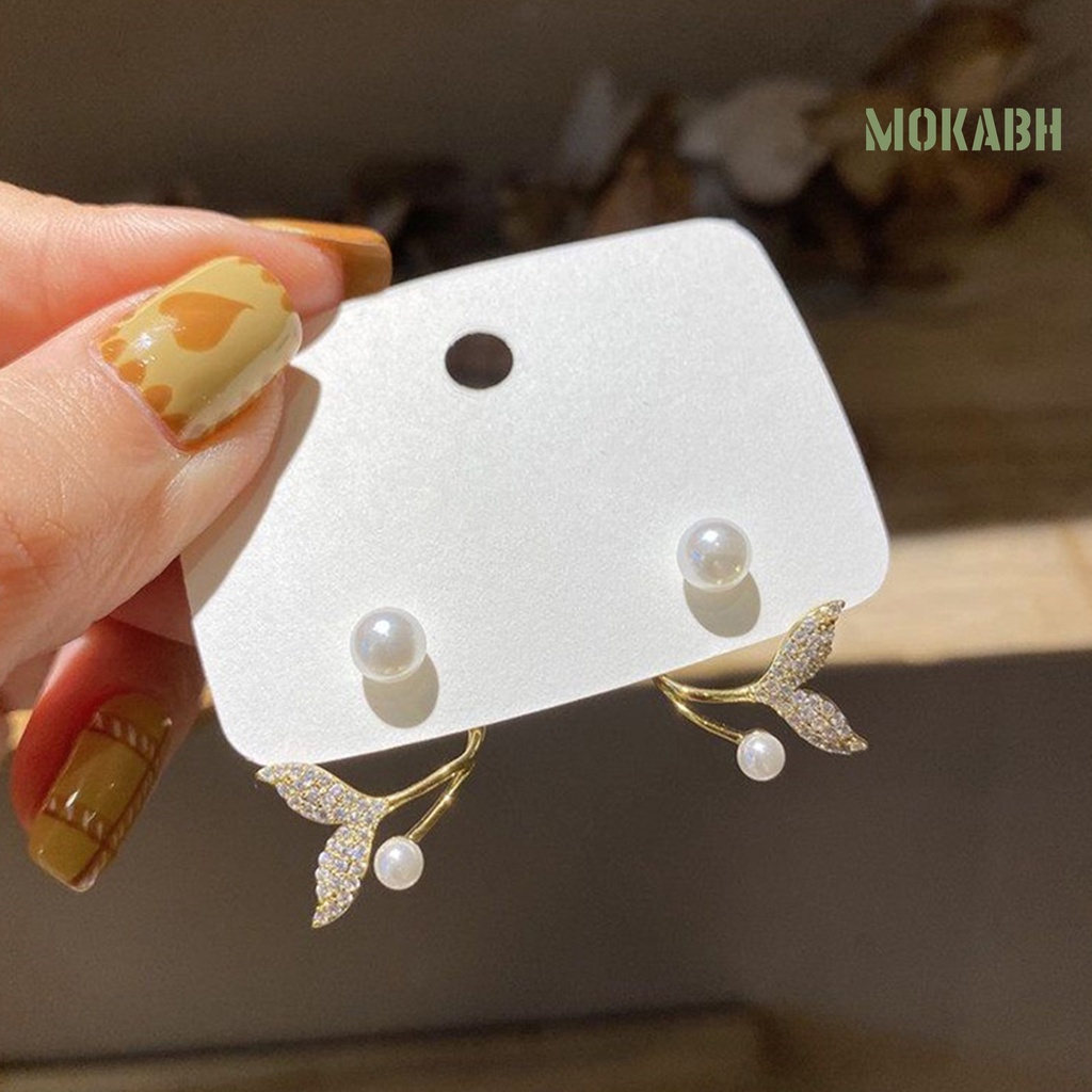 1 Đôi Bông Tai Xỏ Lỗ Hình Đuôi Cá Đính Ngọc Trai Nhân Tạo Mạ Điện Lâu Trôi Thời Trang