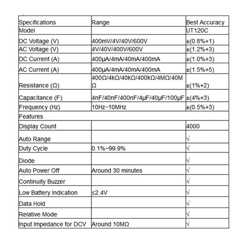 【100%Original Agent】Easy Carry  UNI-T UT120C Mini Pocket size  600V 400mA Digital multimeter  Tester Voltage Current Meter  Resistance Capacitance Meter