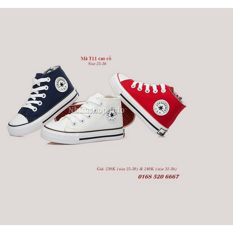 Giày dáng converse cho bé trai và bé gái 2-15 tuổi T11