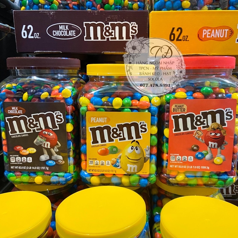 Socola sữa M&M không nhân, có nhân Milk Chocolate & Peanut của Mỹ 1,7kg