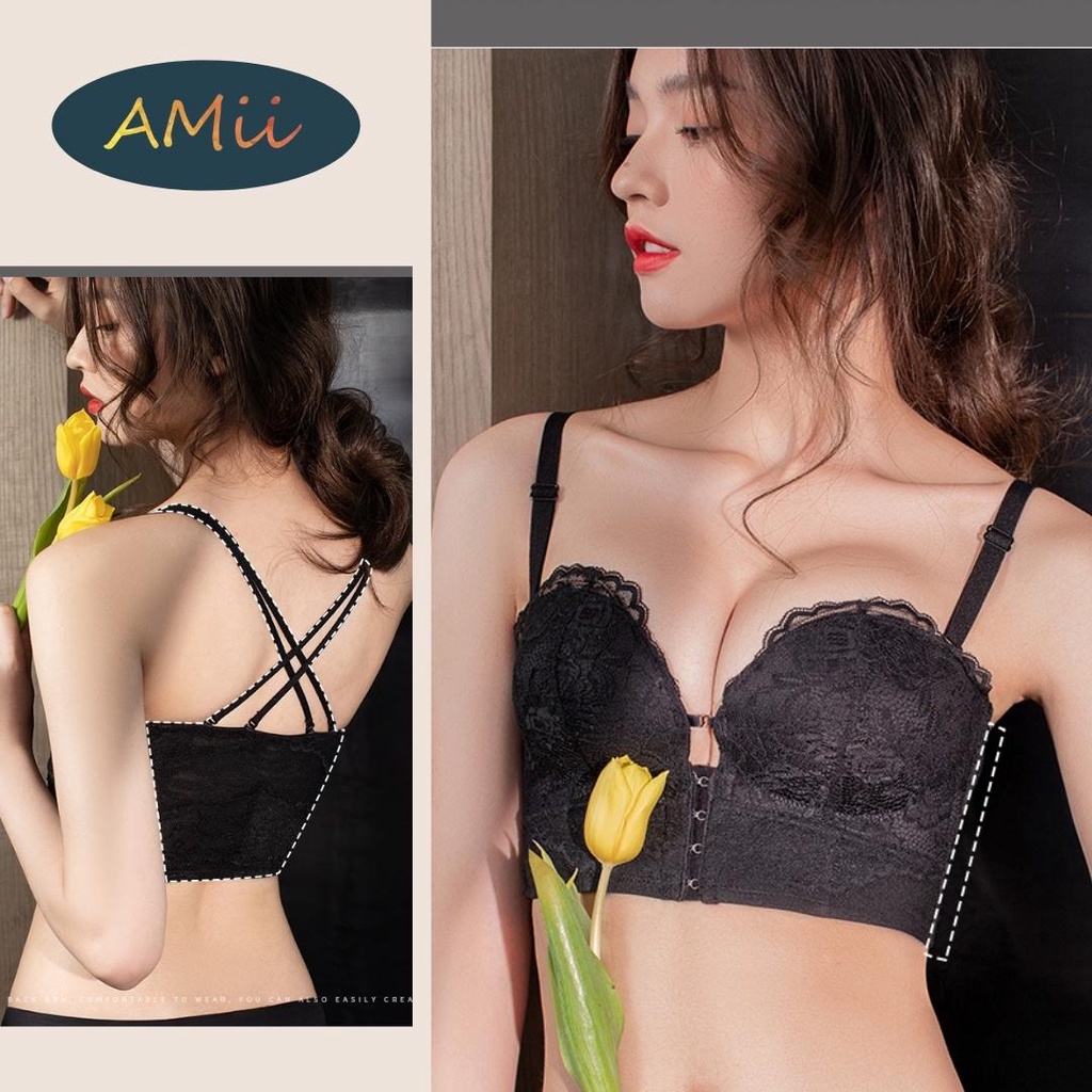 Áo ngực Không Dây Corset AMii vintage Nâng Ngực tạo khe sexy có Gọng cài trước chống tụt chảy xệ Tặng kèm Dây & Nút cài
