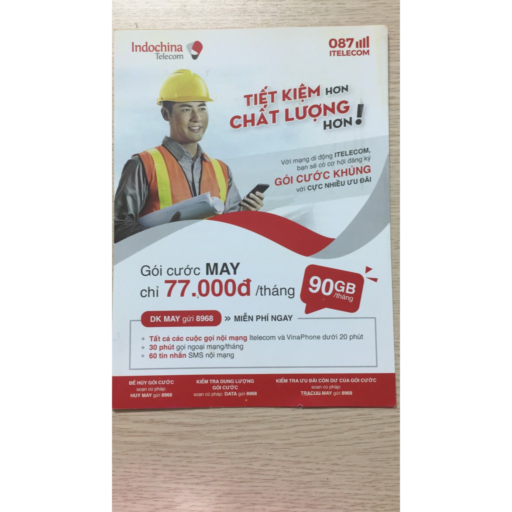 SIM CẶP SIM ĐÔI Sim 4G (Vinaphone chưa nạp 77k) Itelecom MAY gói 90gb/tháng + 30phút gọi ngoại mạng