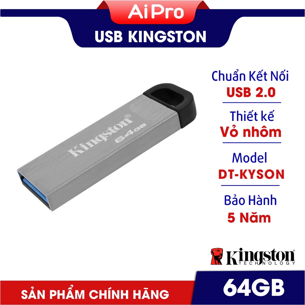 USB Kingston DT - KYSON 64GB - USB 2.0 - Hàng nhập khẩu - BH 5 Năm