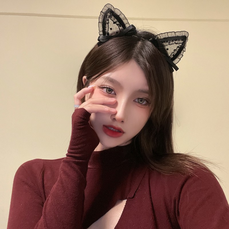 Băng Đô Tai Mèo Phối Ren Dễ Thương Phong Cách Hàn Quốc