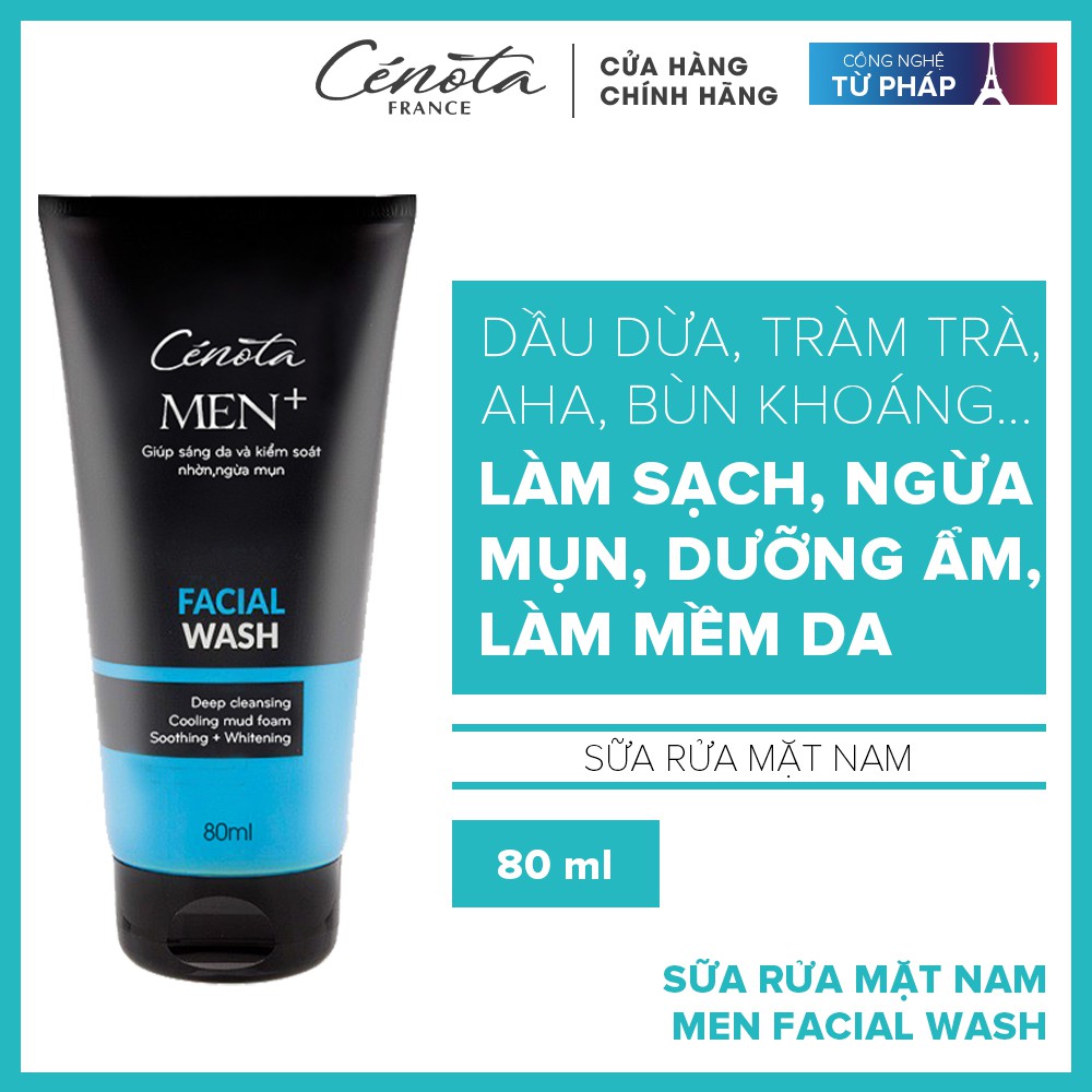 Sữa rửa mặt Cenota Men Facial Wash 80ml, sữa rửa mặt sạch sâu