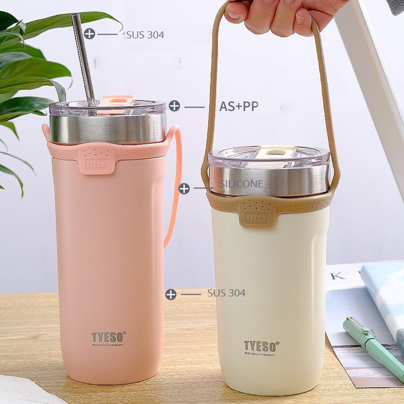 Ly giữ nhiệt TYESO MUG thể tích 710ML có quai xách,ống hút đi kèm-BN05