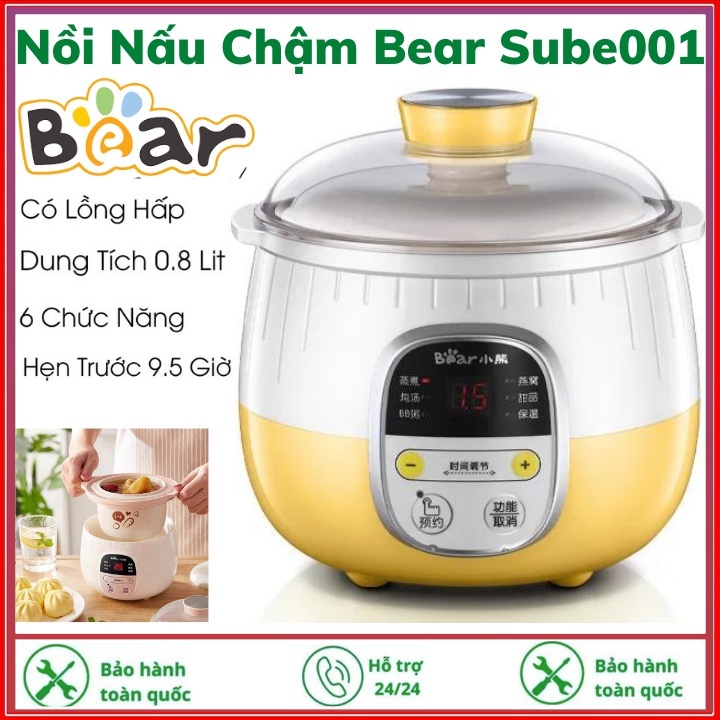 Nồi nấu cháo chậm cách thủy 0.8L bear SUBE001-Bản quốc Tế,giữ lại toàn bộ dưỡng chất trong thực phẩm cho bé hấp thụ