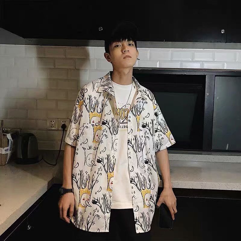 Áo Sơ Mi Tay Ngắn In Họa Tiết Hoạt Hình Phong Cách Hawaii Thời Trang Cho Nam