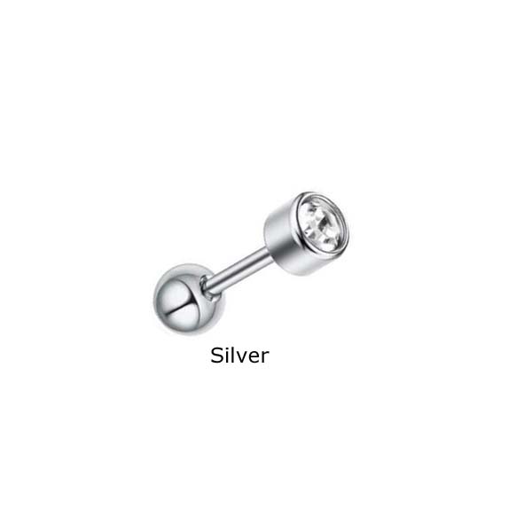 Khuyên tai bằng thép không gỉ dài 8mm đính ngọc nhân tạo zircon thời trang