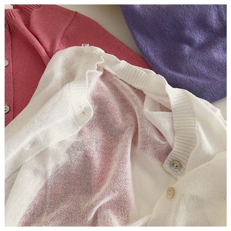 Áo Khoác Cardigan Dệt Kim Màu Trơn Chống Nắng Phong Cách Nhật Hàn Thời Trang Mùa Hè Cho Bé Gái