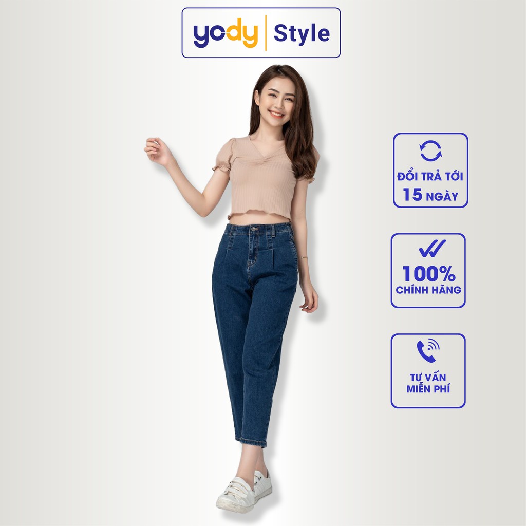 Quần jean nữ YODY phối khuy cạp vừa phong cách Ulzzang Hàn Quốc hai màu cực đẹp, quần jean ống Baggy co giãn QJN3076