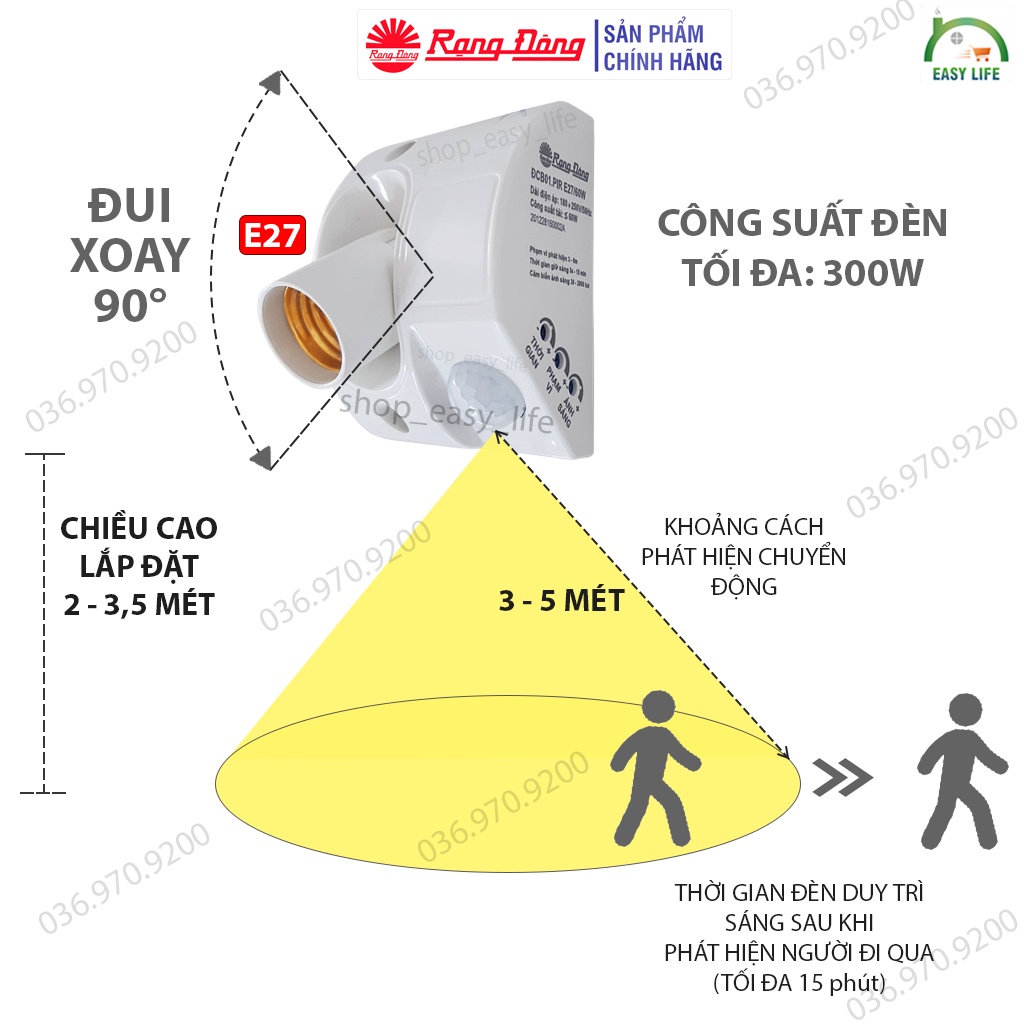 💥[CHÍNH HÃNG]💥Đui Cảm Ứng Rạng Đông - Sử dụng cảm biến hồng ngoại PIR-E27