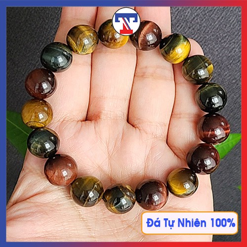 Vòng tay đá phong thủy tam tài hợp mênh thổ hỏa thủy mộc kim cho nam đen tới tài lộc may mắn - Tina Shop