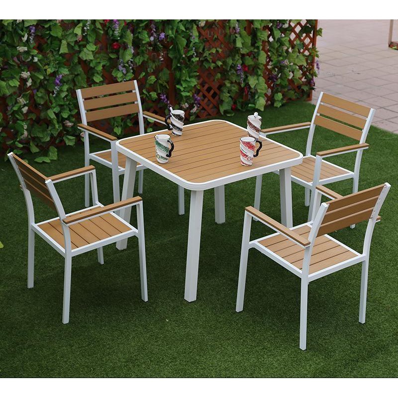 Bộ bàn ghế nhựa composite nan giả gỗ khung nhôm