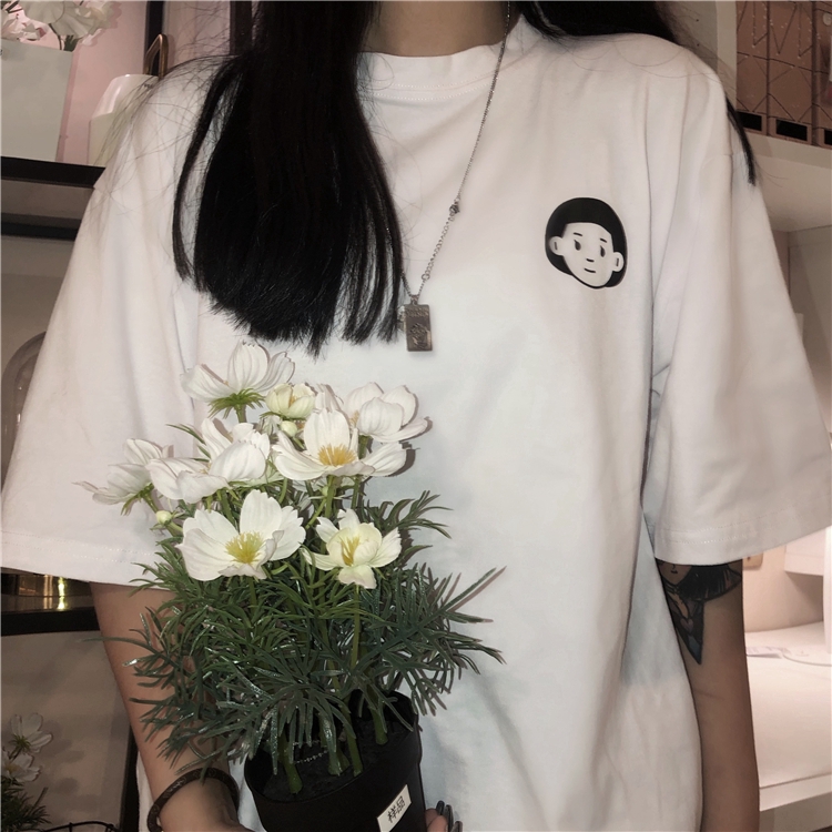 Áo thun tay ngắn dáng rộng in họa tiết hoạt hình thời trang mùa hè cho các cặp đôi