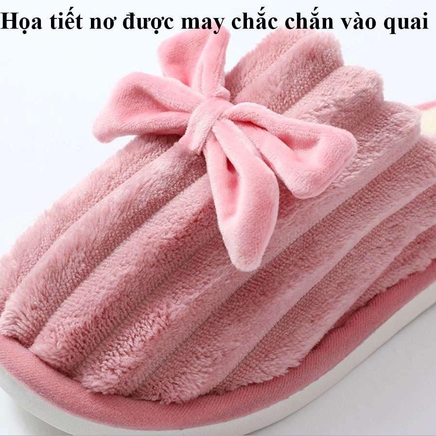 Dép bông đi trong nhà mùa đông, dép lông unisex đế cao su bám sàn tốt, mềm dẻo quai sọc dọc đơn giản, nữ có nơ TDO ma10