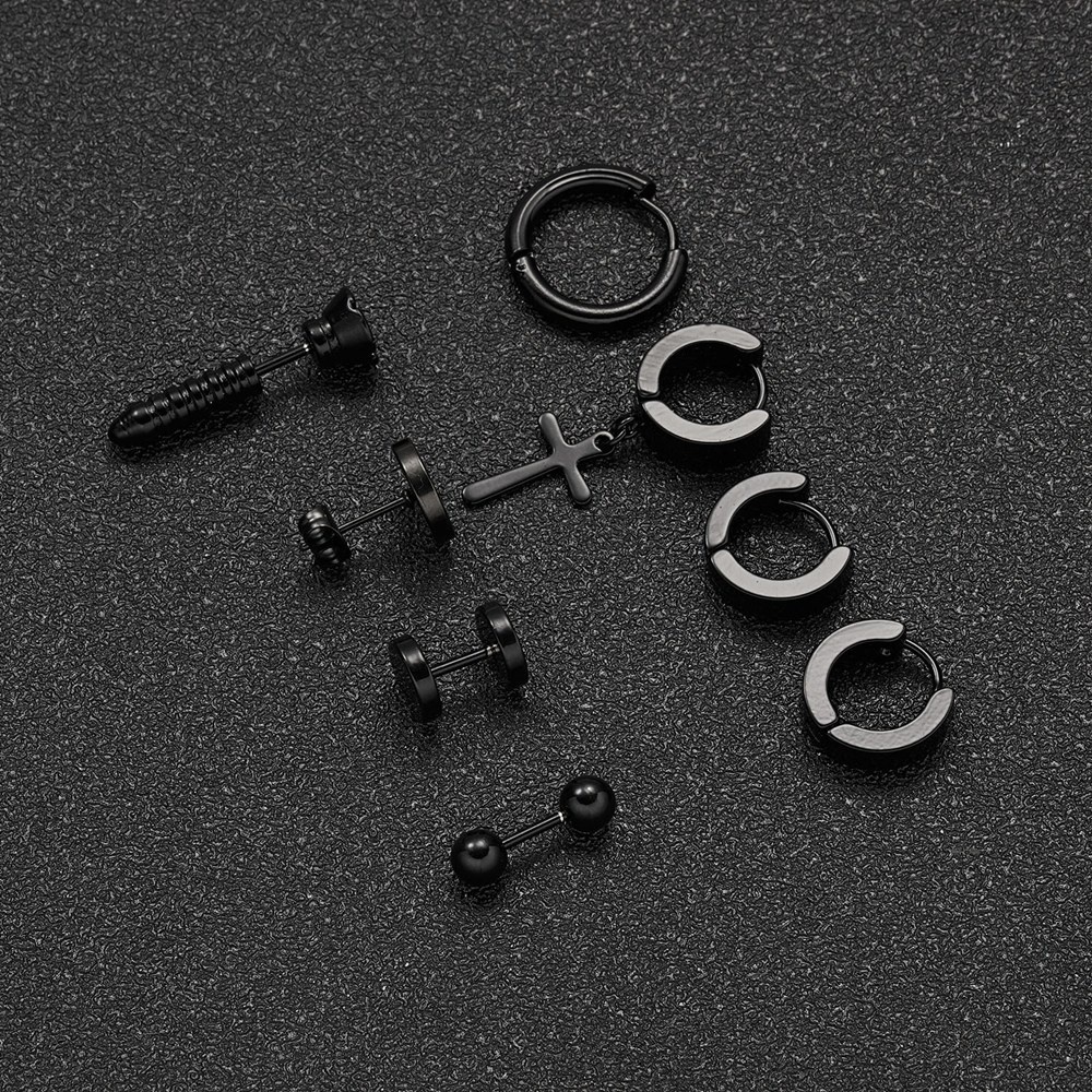 1 Khuyên Tai Tròn Bằng Thép Không Gỉ Màu Đen Phong Cách Hàn Quốc Thời Trang Unisex