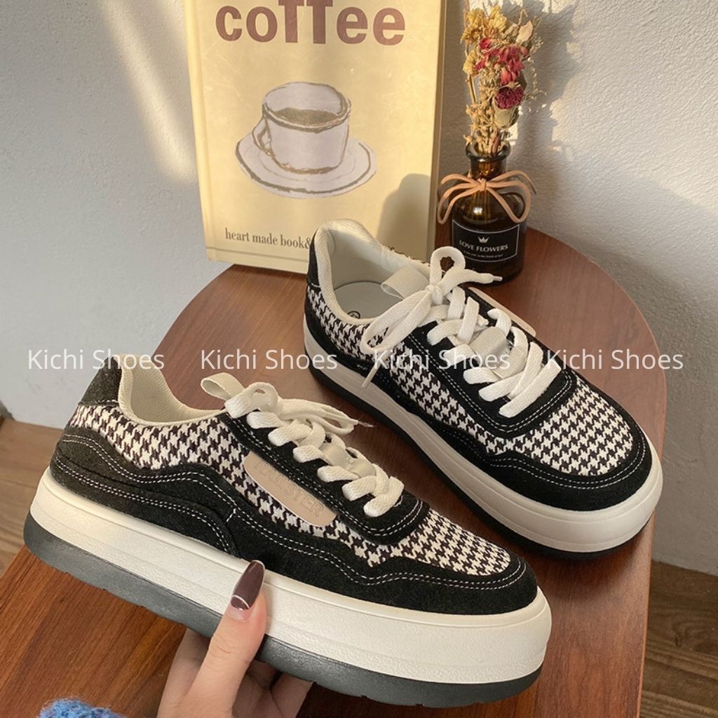 Giày thể thao nữ đế độn hoạ tiết răng sói houndstooth đế bánh mì tăng chiều cao phong cách ulzzang Kichi Shoes