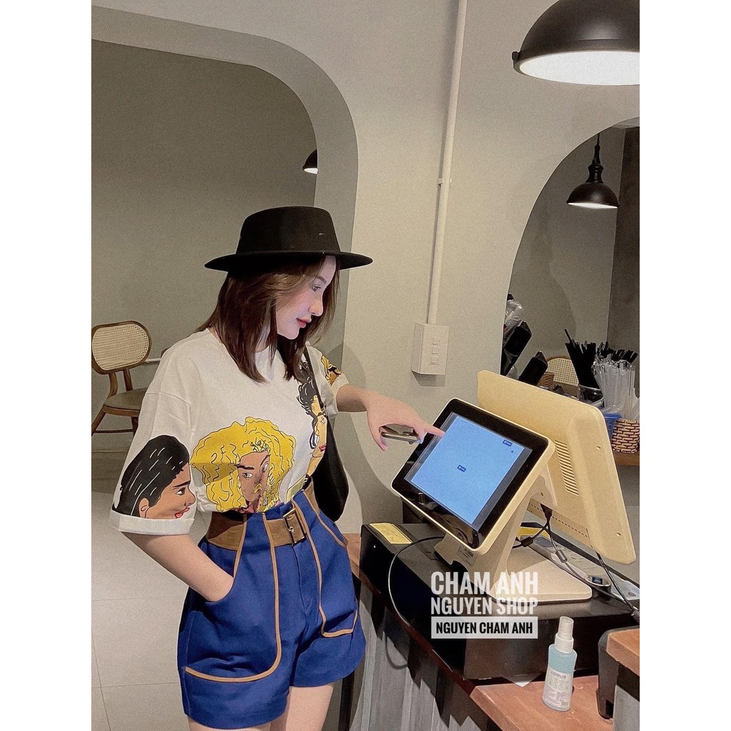 Set Áo Cô Gái Mix Quần Short Xanh Kèm Thắt Lưng | BigBuy360 - bigbuy360.vn