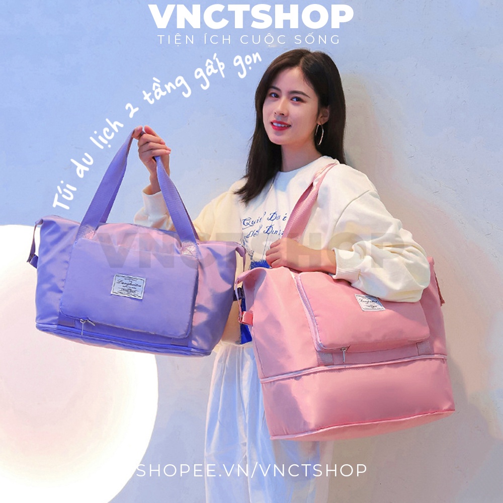 Túi xách du lịch 2 tầng đa năng, túi du lịch cỡ lớn nam nữ đựng đồ mỹ phẩm quần áo gấp gọn